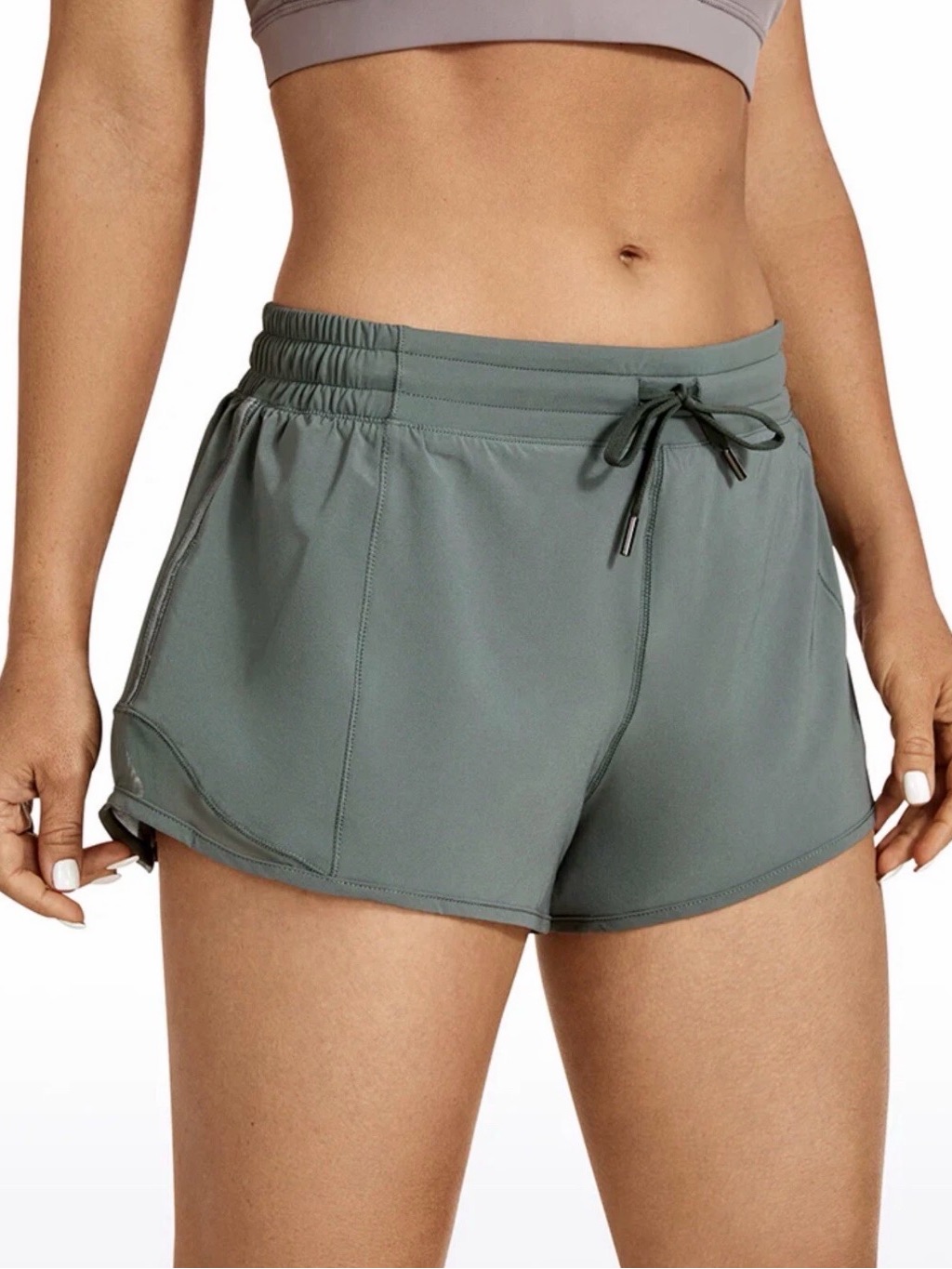 Crz Yoga Lightweight Running Shorts Gray Sage Zip Pocket Quick Dry Size Large 12